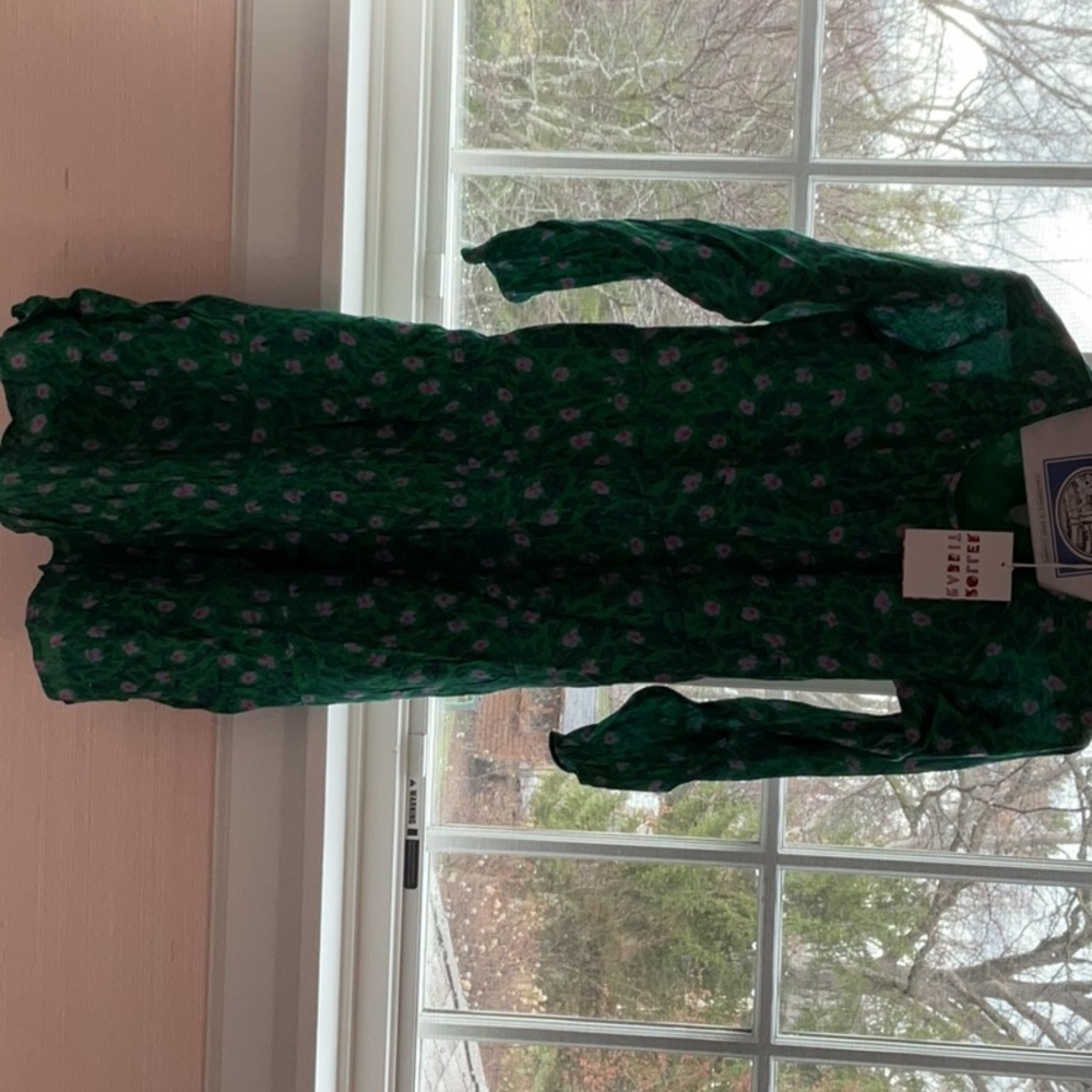 Girls Roller Rabbit Green Floral Long Sleeve Dress